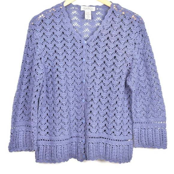 Northern Reflections Sweaters - Northern Reflections Purple Open Knit Crochet Cardigan Sweater Sz Small